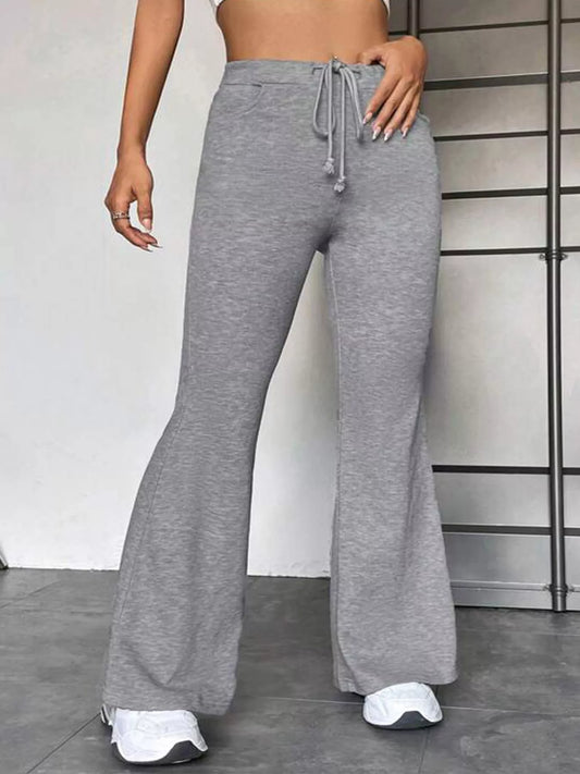Full Size Casual Drawstring High Waist Flare Pants Plus Size