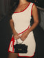 Contrast Trim Single Shoulder Mini Dress