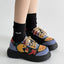 Lace Up Round Toe Plaid Platform Sneakers