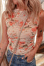 Mesh Floral Printed Mock Neck Sleeveless Top