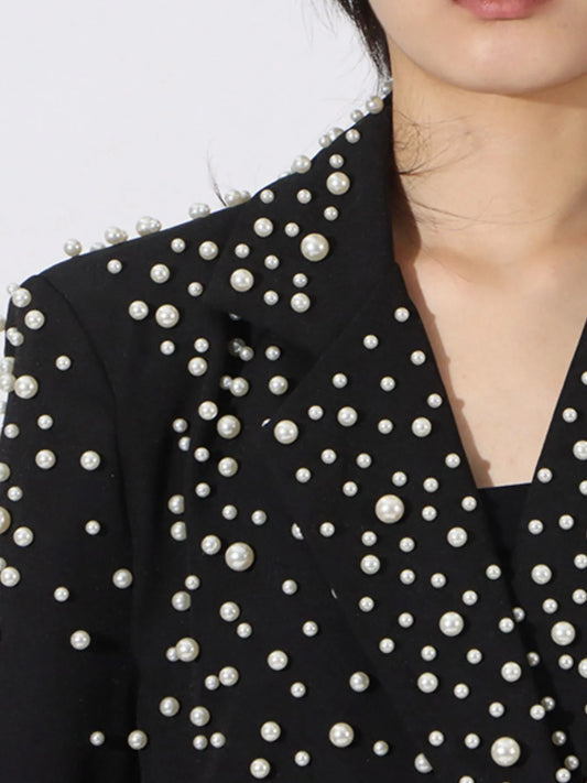 Pearl Embellished Double-Breasted Blazer