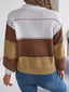 Color Block Striped V-Neck Button Detail Sweater