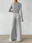 Ribbed Knit Crop Top and Wide Leg Pants Set