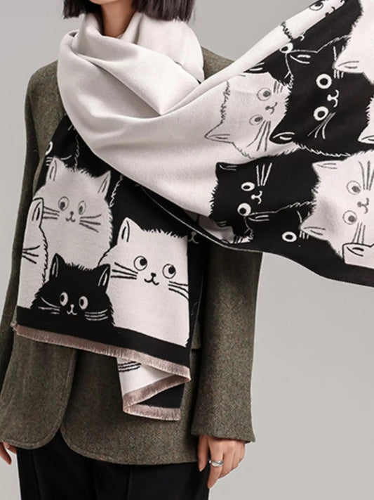 Cute Cat Pattern Knitted Scarf