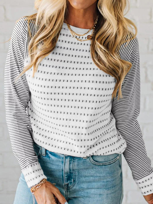 Stripe Raglan Patchwork Long Sleeve Top