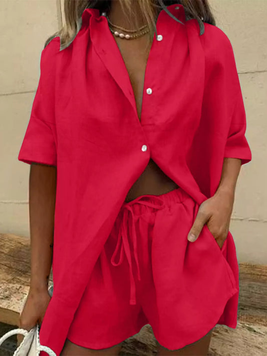 Button Front Shirt and Shorts Set