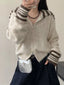 Striped Trim Zip-Up Knit Cardigan