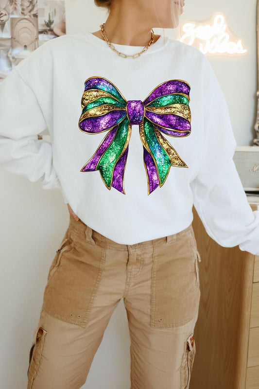 Bow Round Neck Long Sleeve Sweatshirt