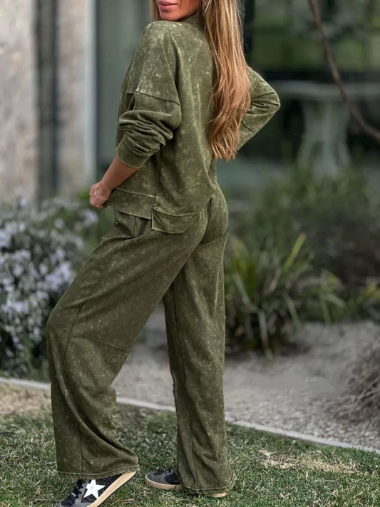 Full Size Round Neck Long Sleeve Top and Pants Set Plus Size