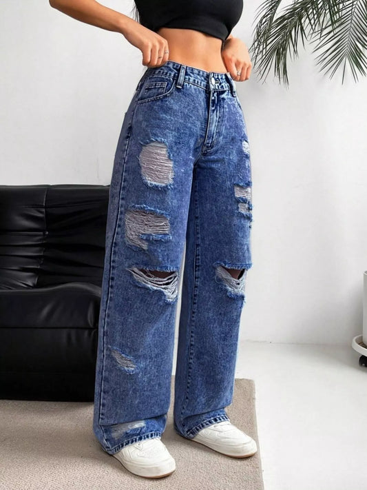 Distressed Wide Leg Jeans