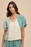 Annie Wear Color Block Cotton Gauze V-Neck Top