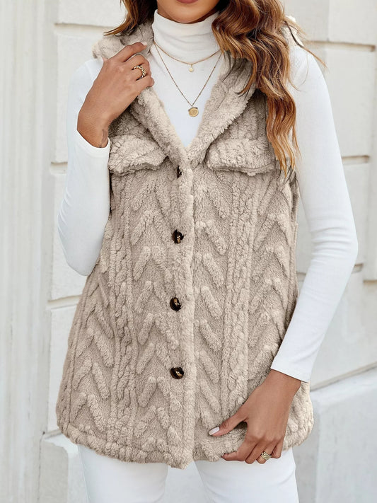 Button-Front Hooded Vest Coat