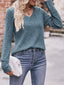 V-Neck Ribbed Knit Long Sleeve T-Shirt