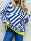Striped Contrast Ribbed Trim Drop Shoulder Sweatshirt