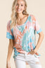 BiBi Tie Dye Print Short Sleeve T-Shirt with Raglan Sleeves
