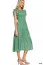 Zenana Woven Smocked Ruffle Sleeve Midi Dress