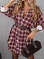 Plus Size Plaid Long Sleeve Mini Shirt Dress