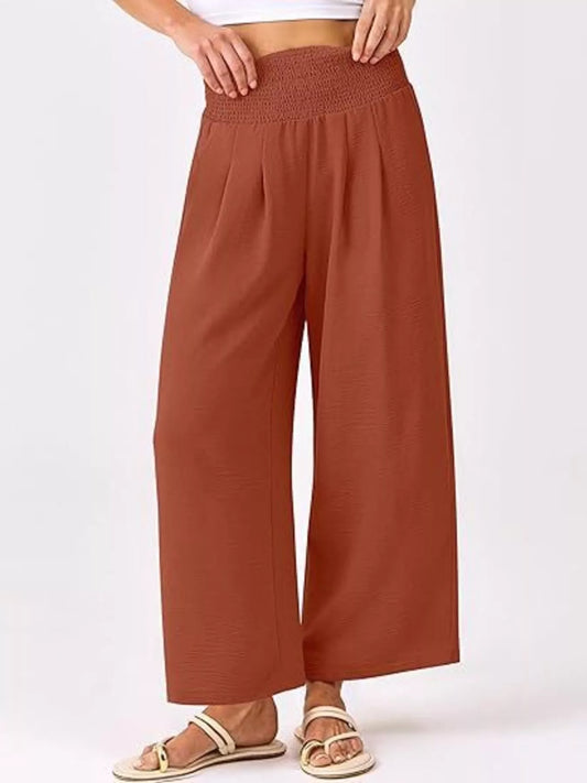 Wide Leg Smocked High Waist Pants