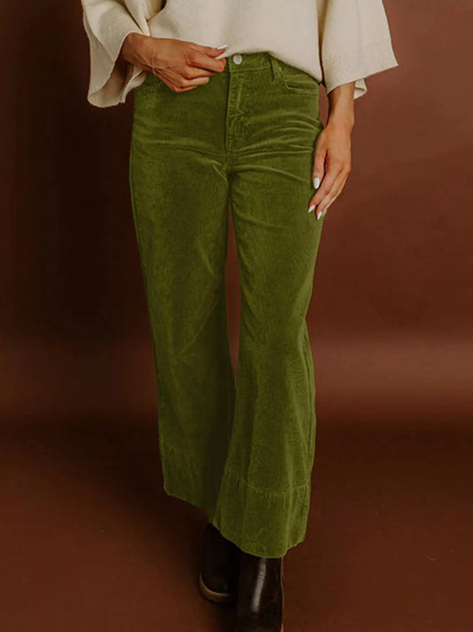 Corduroy Solid Color High Waist Wide Leg Pants