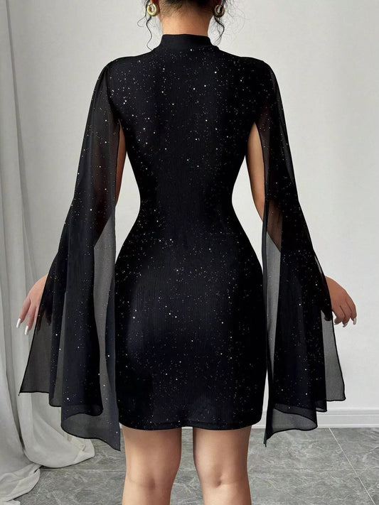 Cutout Bodycon Mini Dress with Cape Sleeves