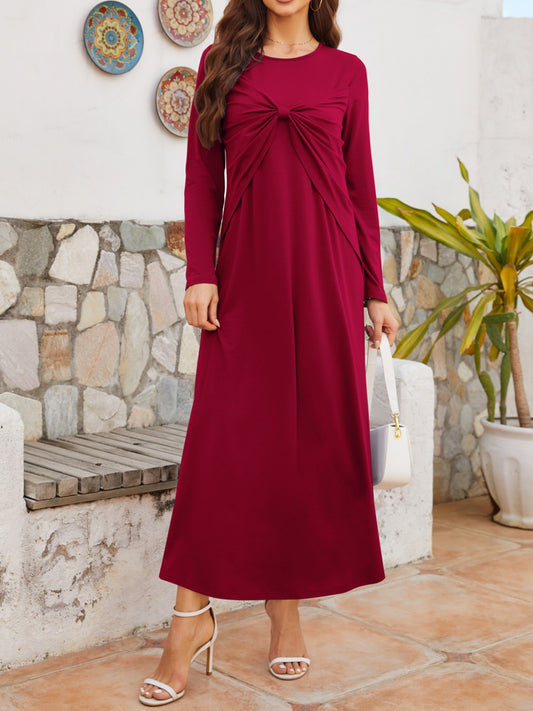 Twisted Round Neck Long Sleeve Dress