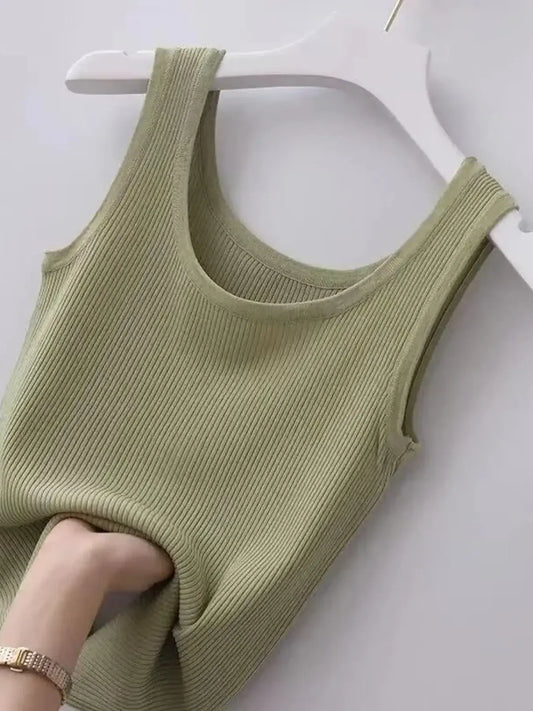 Plus Size Ribbed Knit Scoop Neck Tank Top