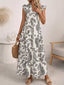 Printed Notched Ruffle Sleeve Maxi Dress
