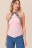 BiBi Triblend Leopard Halter Neck Tied Detailed Top