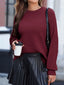 Solid Color Mixed Textured Knitted Crew Neck Sweater