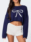 Bow Round Neck Cropped Sweater