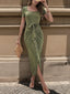 Round Neck Tie-Waist Bodycon Dress