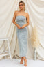 Washed Slit Back Tube Denim Dress