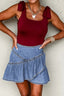 Asymmetric Ruffle Overlay Denim Mini Skirt