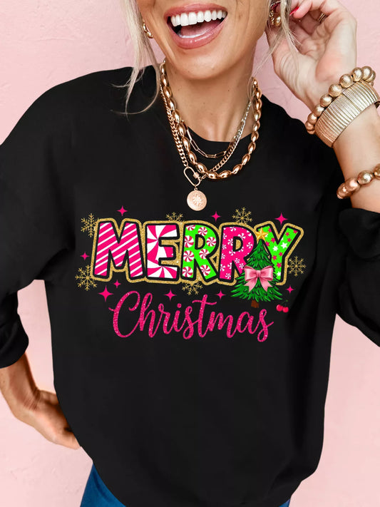 MERRY Christmas Letter Graphic Drop Shoulder Sweatshirt