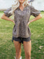 Leopard Print Ruffle Hem Denim Top