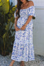 Smocked Printed Square Neck Puff Sleeve Dress