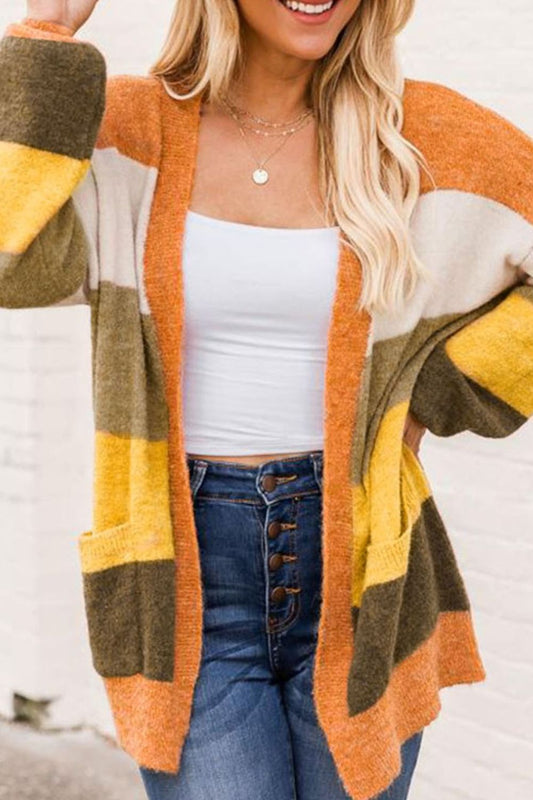 Open Front Color Block Cardigan