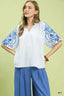 Umgee Gingham Embroidered Balloon Sleeve Top