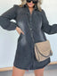 Full Size Button Front Long Sleeve Denim Dress Plus Size