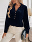 Velvet Button Front Long Sleeve Blouse