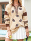 Color Block Striped Patchwork Sequin Rugby Graphic Polo Sweatshirt