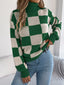 Checkered Turtleneck Long Sleeve Sweater