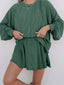 Corded Lantern Sleeve Top and High Waist Mini Skirt Set
