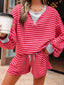Stripe Drop Shoulder Baggy Top and Shorts Casual Set