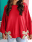 Floral Bow Patched Exposed Seam Patchwork Slit Baggy Sweatshirt