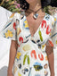 Printed V-Neck Short Sleeve Dress