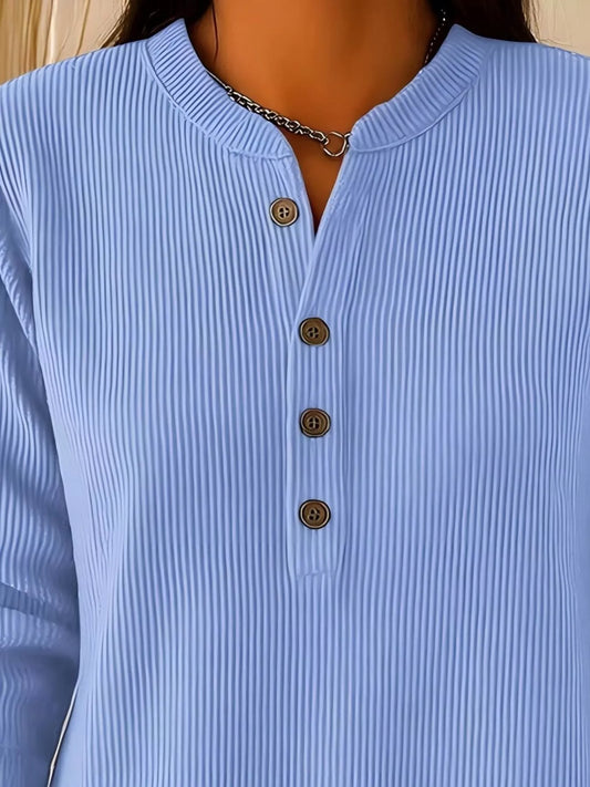 Full Size Button Detail Long Sleeve Top Plus Size