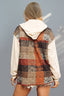 Double Take Contrast Long Sleeve Hooded Plaid Jacket