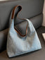 Denim Shoulder Bag with Leather Trim
