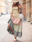 Color Block Plaid Off-Shoulder Maxi Dress